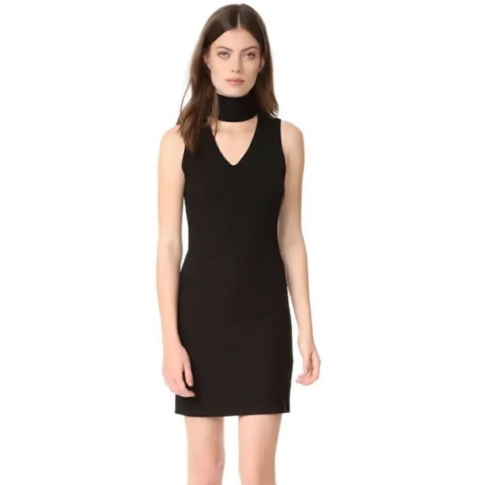 LNA Black Ribbed Choker Dress